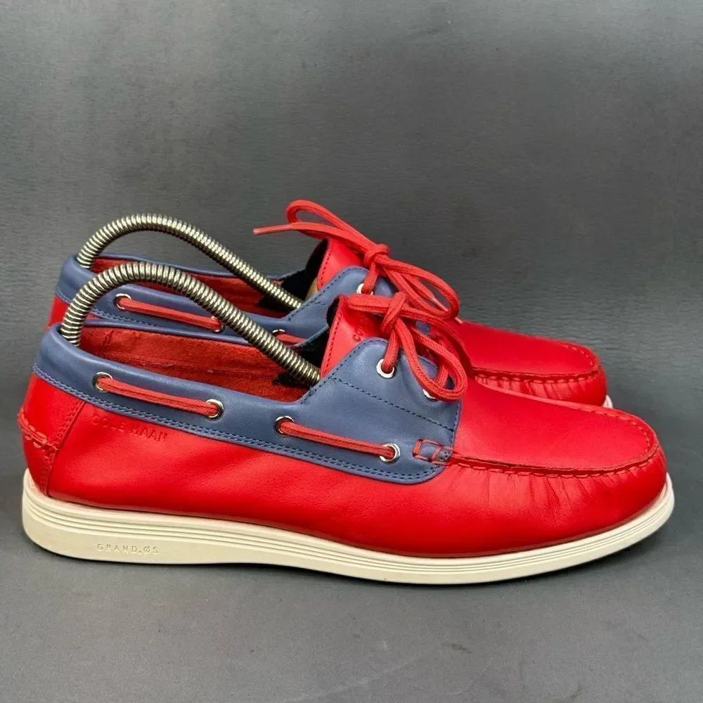 COLE HAAN MEN'S CORNEL 2 EYE RED LEATHER BOAT SHOES size 8